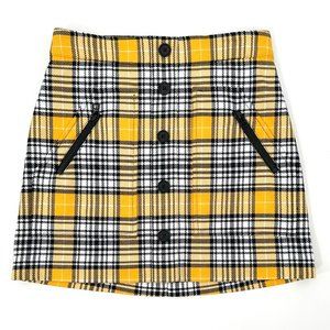 Veronica Beard Yellow, Black & White Plaid Mini Skirt